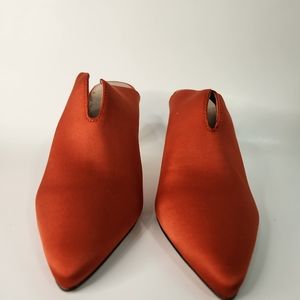 Clay Satin closed toe mule heel